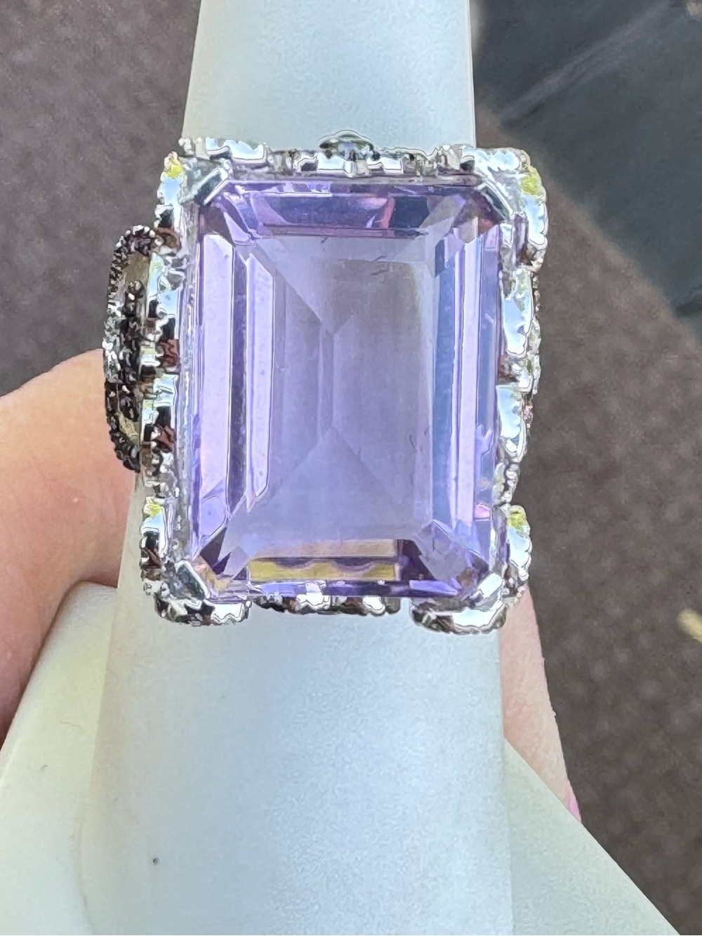 925 Lg Emerald Cut Amethyst & Pink Sapphire Ring